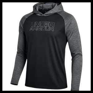 Under Armour HeatGear Youth XL Hoodie Long Sleeve Black Gray Raglan Shirt Loose